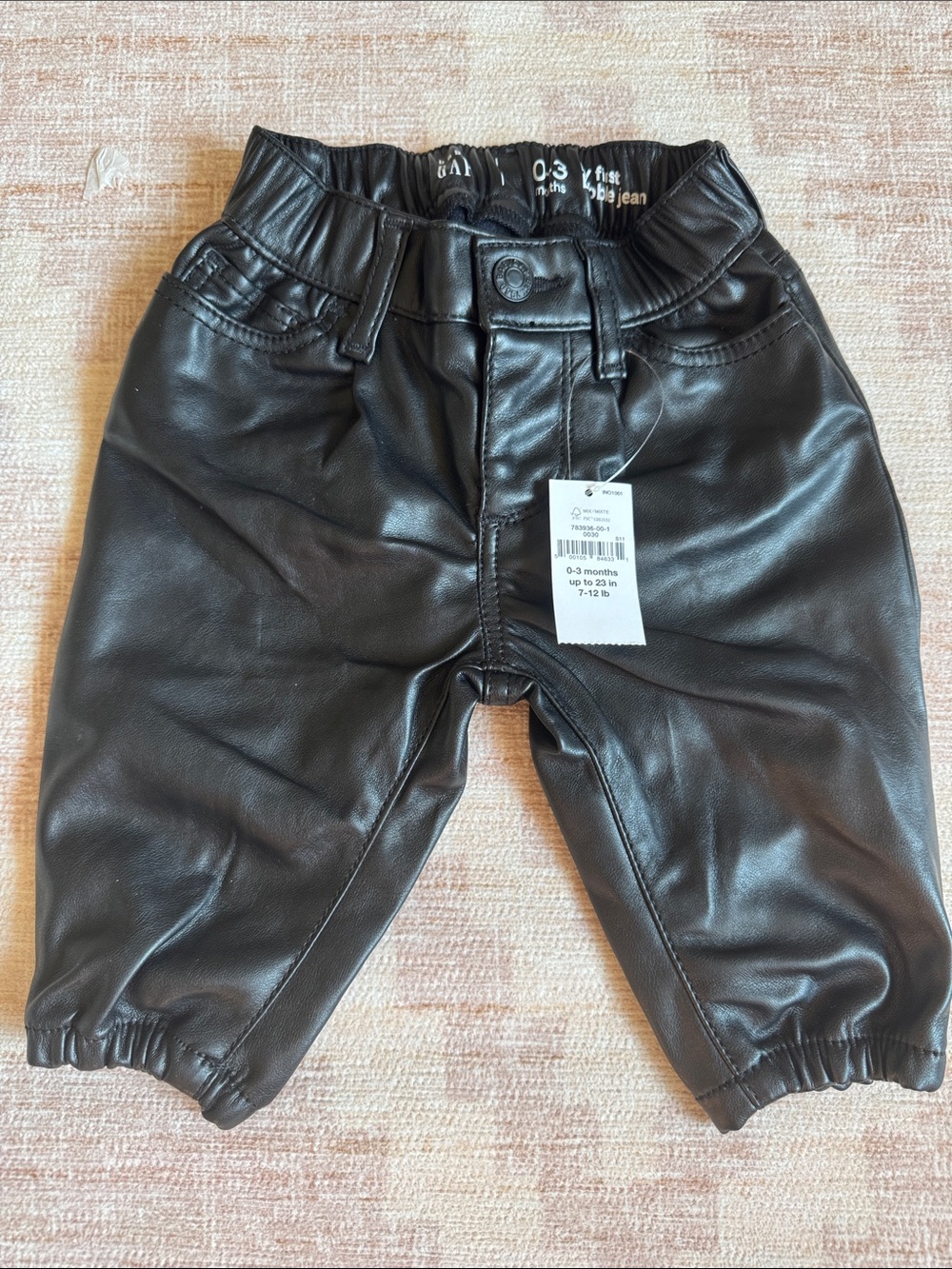 Baby GAP Black Faux Leather Jogger Pants 0-3M NWT